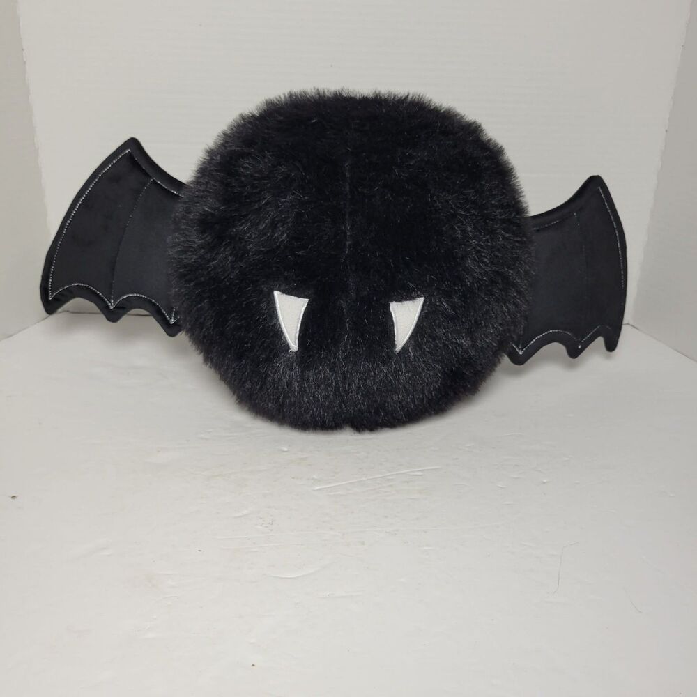 Cynthia Rowley Curious Black Vampire Bat Plush Pillow Faux Fur Gothic Halloween